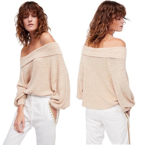 Free People Sweaters - Free People Edessa Off The Shoulder Knit Sweater, Beige - Size S